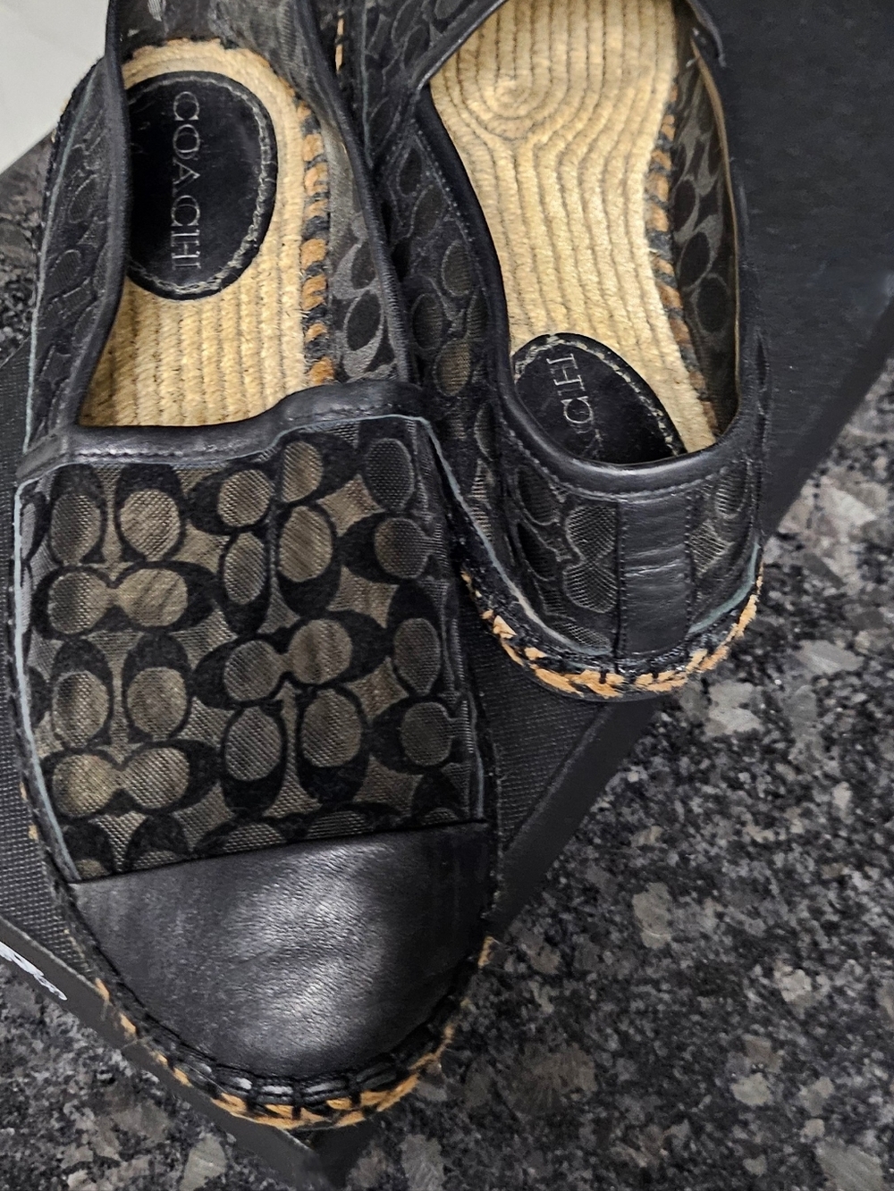 COACH Cleo Espadrille Signature C Mesh Flats | Color Black | US 8.5
